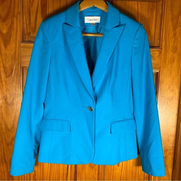 Calvin Klein Women's Blue Aqua Corporate Blazer Suit Jacket Single Closure - Picture 2 of 7